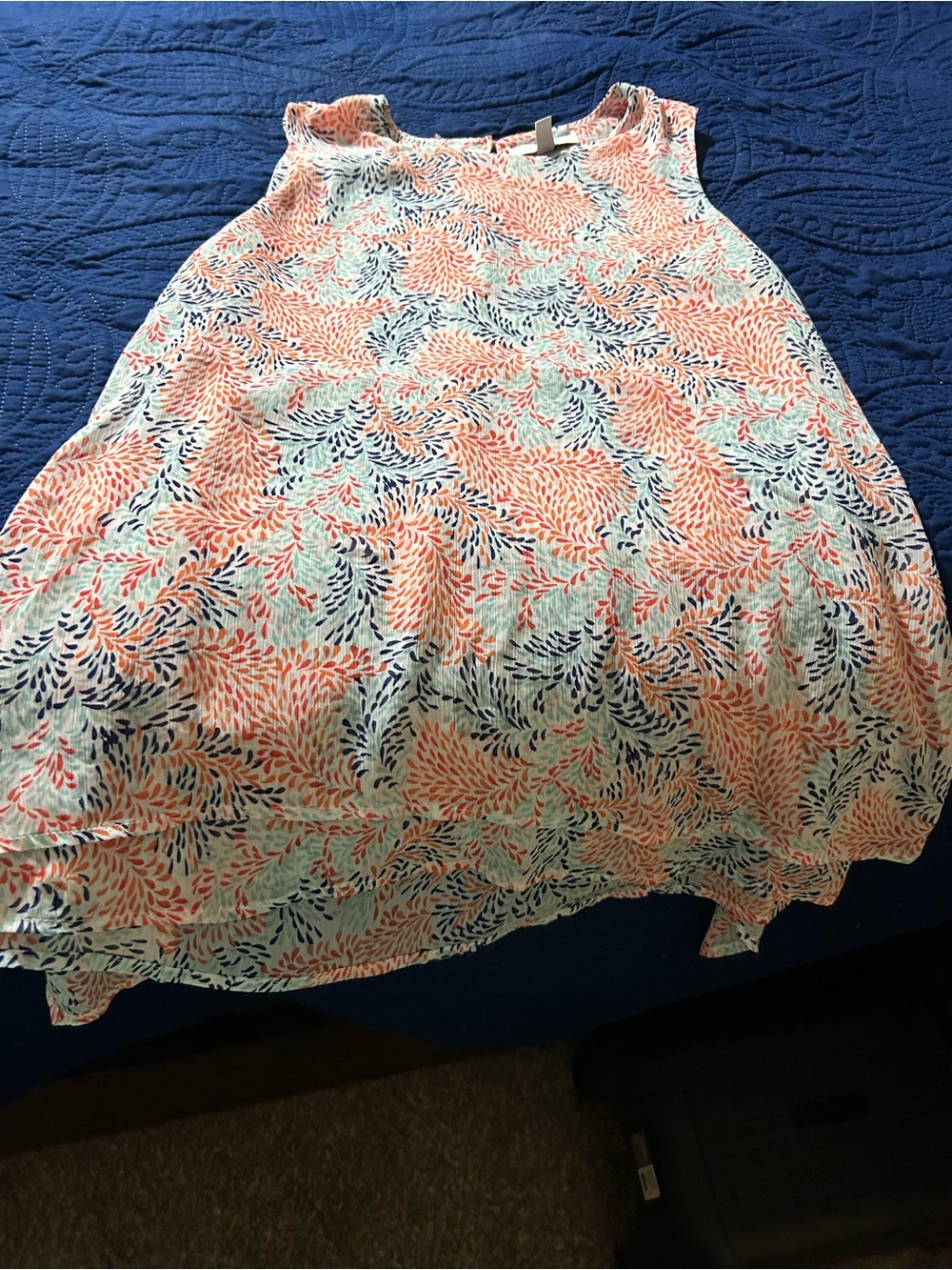 Women's Coral & Navy Printed Flared Skirt